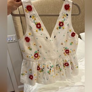 J.Crew White Linen Embellished Peplum Top